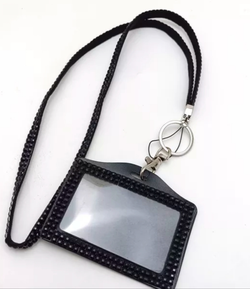 NWT Black Crystals Horizontal ID/key chain holder lanyard